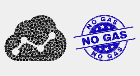 Dotted cloud chart mosaic pictogram and No Gas seal stamp. Blue vector round textured seal stamp with No Gas text. Vector collage in flat style.のイラスト素材