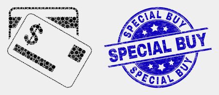 Dot dollar bank cards mosaic icon and Special Buy stamp. Blue vector round scratched seal stamp with Special Buy text. Vector collage in flat style.のイラスト素材