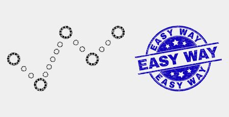 Pixelated dotted trend chart mosaic icon and Easy Way seal stamp. Blue vector round scratched seal with Easy Way caption. Vector composition in flat style.のイラスト素材