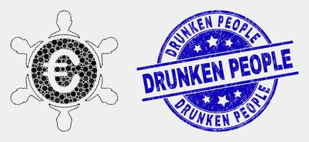 Dot euro people company mosaic pictogram and Drunken People seal stamp. Blue vector rounded distress stamp with Drunken People phrase. Vector combination in flat style.のイラスト素材