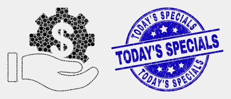 Dot financial service offer hand mosaic icon and Today'S Specials seal. Blue vector round textured stamp with Today'S Specials phrase. Vector composition in flat style.のイラスト素材