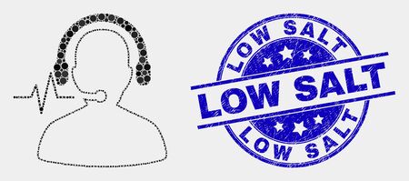 Pixel operator signal mosaic icon and Low Salt stamp. Blue vector rounded textured seal stamp with Low Salt text. Vector combination in flat style.のイラスト素材