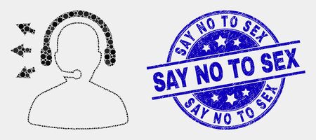 Pixel operator talk mosaic icon and Say No to Sex stamp. Blue vector round scratched seal with Say No to Sex text. Vector composition in flat style.のイラスト素材