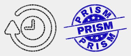 Pixel rotate clockwise mosaic pictogram and Prism seal stamp. Blue vector round textured seal stamp with Prism caption. Vector collage in flat style.のイラスト素材