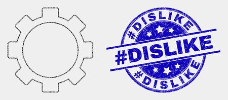 Dot setup tools mosaic pictogram and #Dislike seal stamp. Blue vector rounded grunge stamp with #Dislike phrase. Vector collage in flat style.のイラスト素材