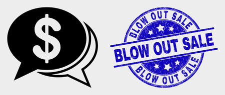 Vector financial chat messages icon and Blow out Sale watermark. Red round scratched watermark with...