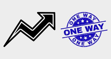Vector trend arrows icon and One Way seal. Red rounded distress seal with One Way caption. Vector composition in flat style. Black isolated trend arrows icon.のイラスト素材