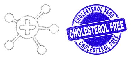 Web mesh medical links pictogram and Cholesterol Free seal stamp. Blue vector round distress seal stamp with Cholesterol Free message.のイラスト素材