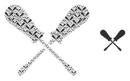 Vector crossing screwdrivers mosaic is organized of randomized recursive crossing screwdrivers pictograms. Recursive mosaic of crossing screwdrivers.のイラスト素材