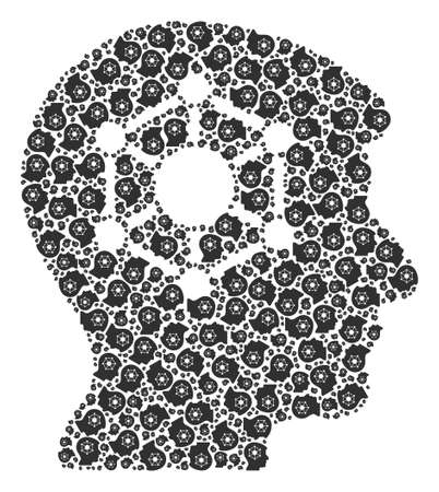 human brain mosaic is designed of random self human brain elements. Recursion mosaic of human brain.のイラスト素材