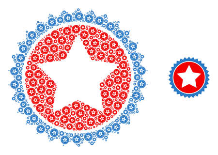 Vector star seal stamp collage is made from randomized recursive star seal stamp parts. Fractal collage of star seal stamp.のイラスト素材