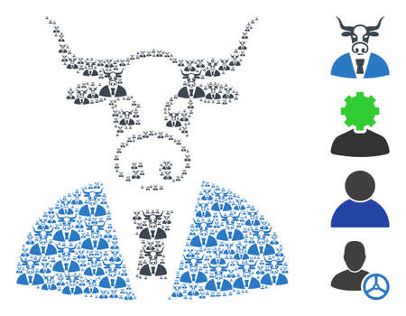 Vector cow man mosaic is formed with randomized recursive cow man icons. Recursive composition from cow man. Some other icons are present in this vector.のイラスト素材