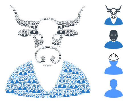 Vector cow boy composition is created of repeating recursive cow boy icons. Recursion combination of cow boy. Some other icons are present in this vector.のイラスト素材