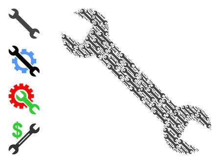 Vector wrench collage is formed from scattered self wrench icons. Recursive collage of wrench. Some other icons are present in this vector.のイラスト素材