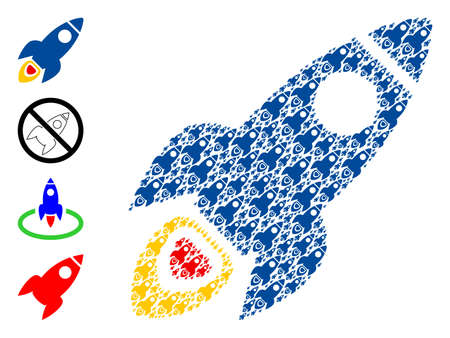 Vector space rocket mosaic is organized from repeating recursive space rocket pictograms. Recursive mosaic for space rocket. Some other icons are present in this vector.のイラスト素材
