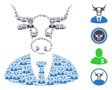 Vector cow boss composition is made of randomized self cow boss pictograms. Recursion composition of cow boss. Some other icons are present in this vector.のイラスト素材