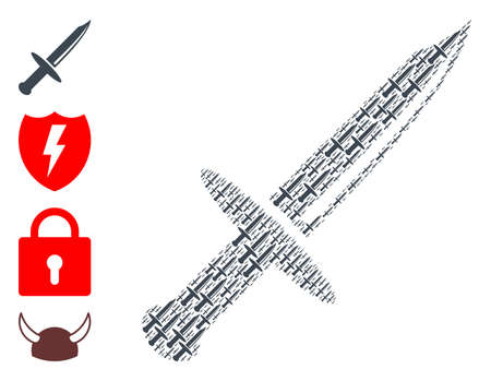 Vector knife blade composition is done with repeating recursive knife blade icons. Recursive composition of knife blade. Some other icons are present in this vector.のイラスト素材
