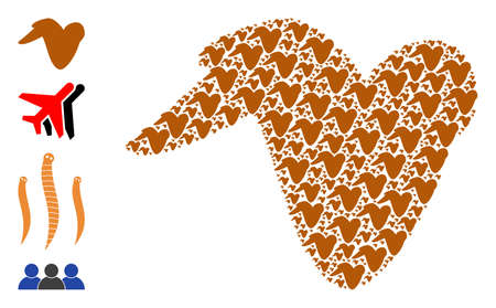 Vector fried chicken wing composition is composed with repeating recursive fried chicken wing parts. Recursive composition for fried chicken wing. Some other icons are present in this vector.のイラスト素材