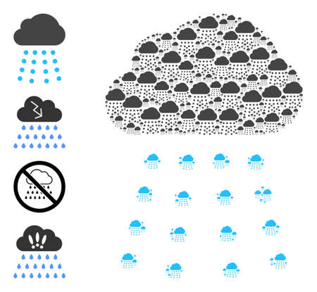 Vector rain cloud mosaic is formed from random recursive rain cloud parts. Recursion collage from rain cloud. Some other icons are present in this vector.のイラスト素材