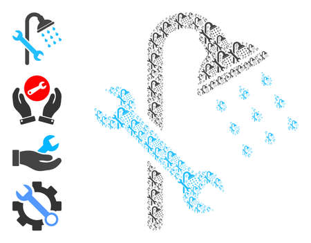 Vector shower repair composition is organized from random self shower repair pictograms. Recursion composition from shower repair. Some other icons are present in this vector.のイラスト素材