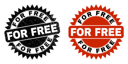 Black rosette FOR FREE watermark. Flat vector scratched watermark with ...
