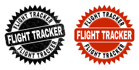 Black rosette FLIGHT TRACKER seal stamp. Flat vector scratched seal ...