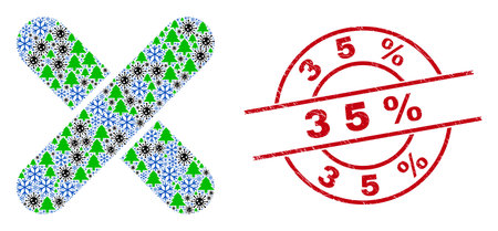 Winter Covid-2019 collage x-cross, and distress 35% red round seal. Collage x-cross is designed with...