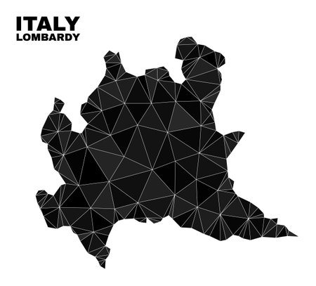 Low-poly Lombardy region map. Polygonal Lombardy region map vector filled with chaotic triangles. Triangulated Lombardy region map polygonal model for education templates.のイラスト素材