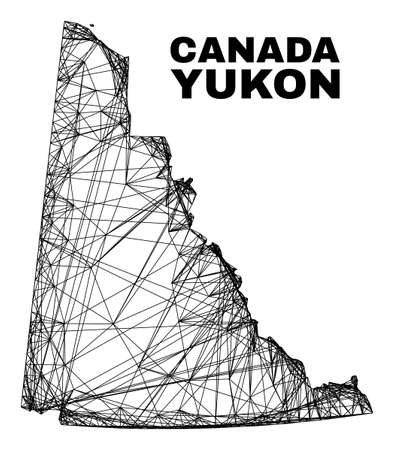 Net irregular mesh Yukon Province map. Abstract lines form Yukon Province map. Wire carcass 2D net in vector format. Vector carcass is created for Yukon Province map using intersected random lines.のイラスト素材
