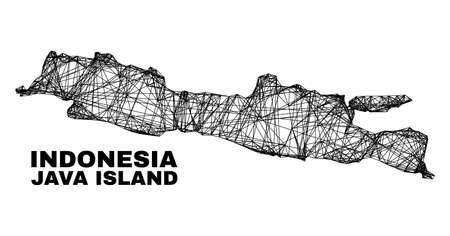 Network irregular mesh Java Island map. Abstract lines are combined into Java Island map. Linear carcass flat network in vector format.のイラスト素材