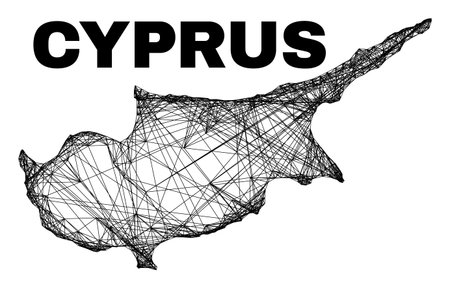 Wire frame irregular mesh Cyprus map. Abstract lines are combined into Cyprus map. Wire frame 2D network in vector format. Vector structure is created for Cyprus map using intersected random lines.のイラスト素材