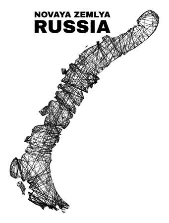 Net irregular mesh Novaya Zemlya Islands map. Abstract lines form Novaya Zemlya Islands map. Wire frame 2D net in vector format.のイラスト素材