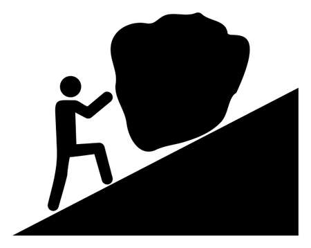Man rolling stone up raster icon on a white background. An isolated flat icon illustration of man rolling stone up with nobody.の写真素材
