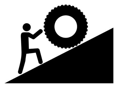 Man rolling tire up raster icon on a white background. An isolated flat icon illustration of man rolling tire up with nobody.の写真素材