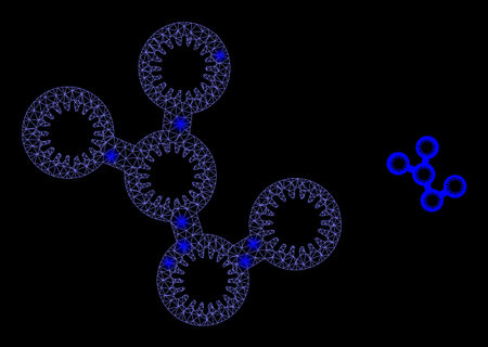 Glossy polygonal mesh net microbes icon with glare effect on a black background. Network microbes...
