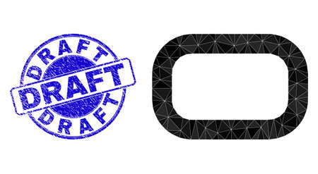 Low-Poly triangulated empty rounded rectangle 2d illustration with DRAFT rubber watermark. Blue seal includes Draft tag inside round form. Empty rounded rectangle icon is filled with triangle mosaic.のイラスト素材