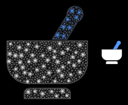 Glossy polygonal mesh web mortar icon with glare effect on a black background. Carcass mortar iconic vector with illuminated spheres in majestic colors. Abstract 2d mesh designed with polygonal grid,のイラスト素材
