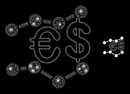 Glossy polygonal mesh net financial trends icon with glare effect on a black background. Constellation financial trends iconic vector with glitter points in majestic colors.のイラスト素材