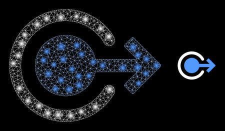 Glossy polygonal mesh net logout icon with glitter effect on a black background. Constellation logout iconic vector with glitter spheres in magic colors.のイラスト素材