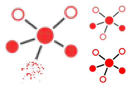 Connections icon with dispersed effect. Disintegration effect involves round elements. Connections in dispersed, dotted halftone and base solid vector variants.のイラスト素材
