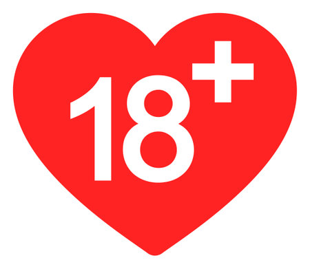 18 plus love vector illustration on a white background. An isolated flat icon illustration of 18 plus love.のイラスト素材