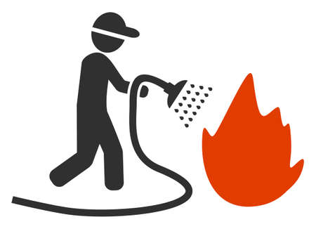 Fireman shower fire vector icon on a white background. An isolated flat icon illustration of Fireman shower fire.のイラスト素材