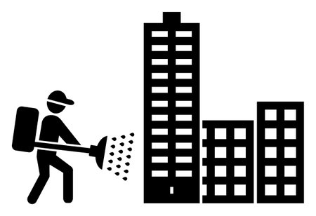 City disinfection worker vector illustration on a white background. An isolated flat icon illustration of city disinfection worker.のイラスト素材
