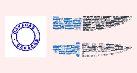 Vector knives icon composition is created with random recursive knives elements. Caracas dirty blue round seal. Recursive composition for knives icon.のイラスト素材