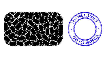 Vector rounded rectangle icon collage is made from randomized recursive rounded rectangle items. Pray for Australia textured blue round seal print. Recursion mosaic from rounded rectangle icon.のイラスト素材