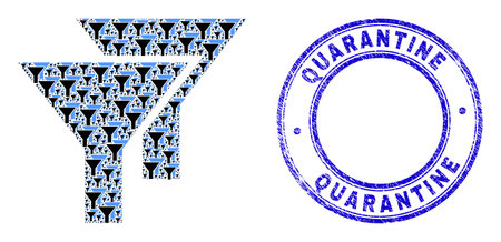 Vector filters icon collage is formed with scattered recursive filters elements. Quarantine rubber blue round seal print. Recursive collage from filters icon.のイラスト素材