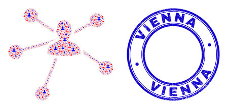 Vector user links icon composition is created of repeating self user links parts. Vienna dirty blue round stamp seal. Recursive composition of user links icon.のイラスト素材