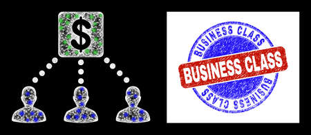 Glossy irregular net mesh financial clients links icon with glow effect, and bicolor Business Class corroded seal print.のイラスト素材