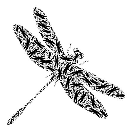 Vector dragonfly icon composition. Dragonfly composition is done of random recursive dragonfly elements. Fractal composition from dragonfly icon.のイラスト素材