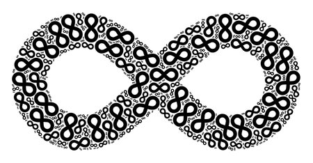 Vector infinity icon mosaic. Infinity mosaic is designed from scattered self infinity elements....